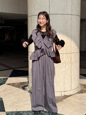「LOWRYS FARM（ローリーズファーム）のスタイルＵＰクロスカップキャミ　100757（Tシャツ/カットソー、ブラック系）」を使った、かとぅーさん（レディース・163cm）の春コーディネート
