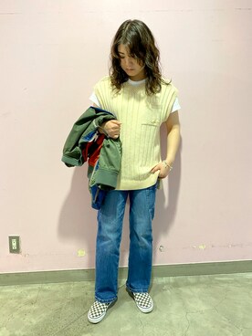 「ニットベスト」｜「アイテム（MA-1）」を使った、halnoさん（レディース・158cm）の夏コーディネート