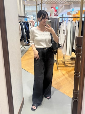 「RIVE DROITE（リヴドロワ）の【コーデのポイントに】レザーボディバッグ（ハンドバッグ）」を使った、takikuruさん（レディース・157cm）の夏コーディネート