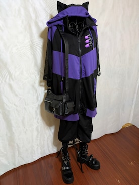 「アイテム（ジャージ、パープル系）」を使った、秋冬さん（メンズ・158cm）の夏コーディネート