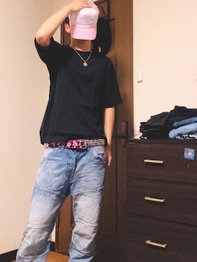 「GU（ジーユー）のアイテム（Tシャツ/カットソー）」を使った、エレキッドさん（レディース・177cm）の夏コーディネート