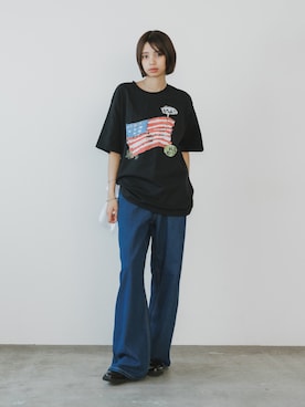 「アイテム（デニムパンツ、レッド系）」を使った、AO.2さん（レディース・167cm）の夏コーディネート