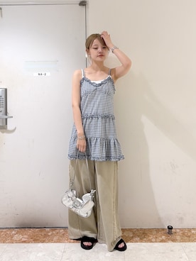 「w closet（ダブルクローゼット）のアイテム（デニムパンツ）」を使った、ももかさん（レディース・167cm）の夏コーディネート