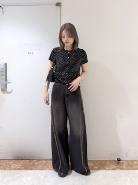 「w closet（ダブルクローゼット）のアイテム（デニムパンツ）」を使った、ももかさん（レディース・167cm）の夏コーディネート