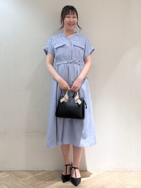 「index（インデックス）のダブルポケットスキッパーワンピース【防シワ/洗濯機OK】《XS～3L/6col》（One piece dress、ブルー系）」を使った、sayaさん（レディース・163cm）の夏コーディネート