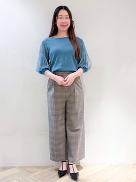 「index（インデックス）の《5色展開》マジョリカプリーツスリーブニット【洗濯機洗い可】（Knitwear、グリーン系）」を使った、sayaさん（レディース・163cm）の秋コーディネート