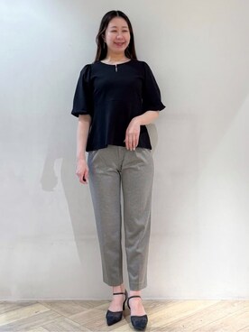 「index（インデックス）の《S-LLサイズ》バルーンスリーブペプラムトップス【洗濯機洗い可/接触冷感/UVケア】（T Shirts、ブラック系）」を使った、sayaさん（レディース・163cm）の夏コーディネート