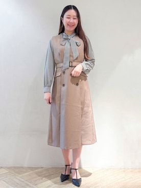 「index（インデックス）のアシンメトリーレイヤードボウタイブラウス【洗濯機OK/イージーアイロン/防シワ】《XS～3L》（Shirts、ブラック系）」を使った、sayaさん（レディース・163cm）の秋コーディネート