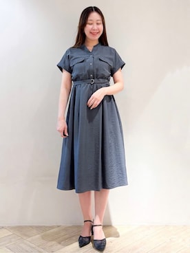「index（インデックス）の《7色展開/XS-LLサイズ》ダブルポケットスキッパーシャツワンピース【吸水速乾/防シワ/イージーアイロン/抗ピル/洗濯機洗い可】（One piece dress、グレー系）」を使った、sayaさん（レディース・163cm）の夏コーディネート