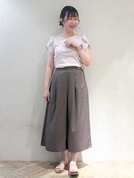 「index（インデックス）の【接触冷感／UVケア】ハートネックレースレイヤードトップス《洗濯機OK／6col》（T Shirts、ピンク系）」を使った、sayaさん（レディース・163cm）の夏コーディネート