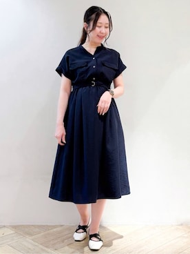 「index（インデックス）の《7色展開/XS-LLサイズ》ダブルポケットスキッパーシャツワンピース【吸水速乾/防シワ/イージーアイロン/抗ピル/洗濯機洗い可】（One piece dress、ブルー系）」を使った、sayaさん（レディース・163cm）の夏コーディネート