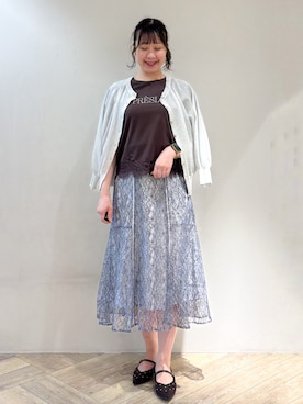 「index（インデックス）の【接触冷感／UVケア】裾レースロゴTシャツ《洗濯機OK／S-3L》（T Shirts、ブラウン系）」を使った、sayaさん（レディース・163cm）の夏コーディネート