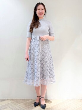 「index（インデックス）のフラワーレースドッキングワンピース【洗える/抗ピル】（One piece dress、ブルー系）」を使った、sayaさん（レディース・163cm）の夏コーディネート