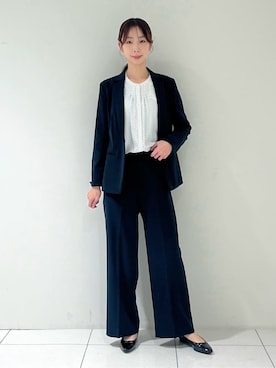 「アイテム（スーツジャケット、ブルー系）」を使った、shioriさん（レディース・169cm）の冬コーディネート