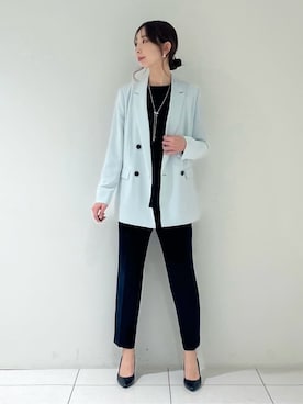「アイテム（スーツジャケット、グリーン系）」を使った、shioriさん（レディース・169cm）の冬コーディネート