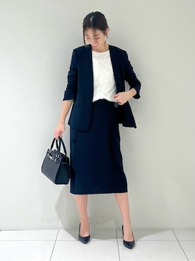 「アイテム（スーツジャケット、ブルー系）」を使った、shioriさん（レディース・169cm）の冬コーディネート