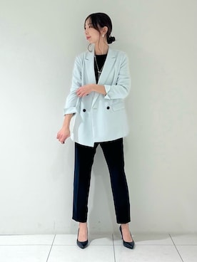 「アイテム（スーツジャケット、グリーン系）」を使った、shioriさん（レディース・169cm）の冬コーディネート