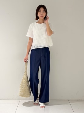 「INDIVI（インディヴィ）の【洗える】レイヤード風レースコンビTシャツ（Tシャツ/カットソー）」を使った、shioriさん（レディース・169cm）の夏コーディネート