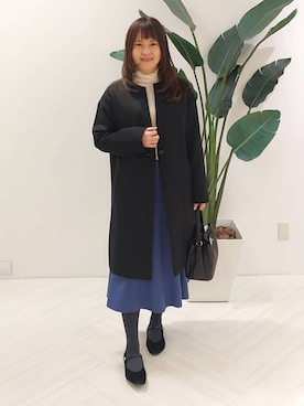 「アイテム（ノーカラーコート、ブラック系）」を使った、YuKaRiさん（レディース・158cm）の秋コーディネート