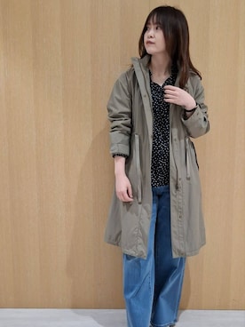 「アイテム（モッズコート、グリーン系）」を使った、YuKaRiさん（レディース・158cm）の春コーディネート
