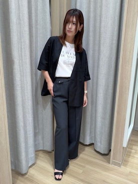 「grove（グローブ）の【貴島明日香さん着用・洗濯機OK/ひんやり】軽く羽織れるハーフスリーブジャケット（テーラードジャケット、ブラック系）」を使った、Fumikaさん（レディース・158cm）の春コーディネート