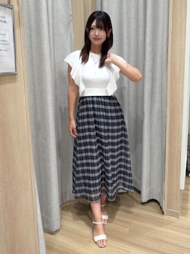 「grove（グローブ）のY字プレッツェルネックレス（ネックレス、ゴールド系）」を使った、Fumikaさん（レディース・158cm）の夏コーディネート