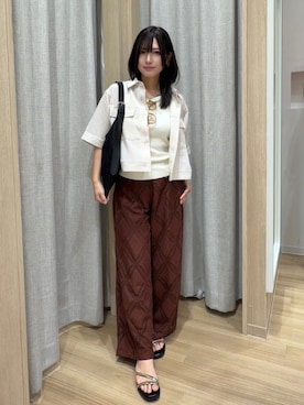 「grove（グローブ）の2WAYスクエアニットタンク（タンクトップ、ホワイト系）」を使った、Fumikaさん（レディース・158cm）の春コーディネート