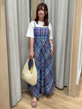 「grove（グローブ）の【UVカット/接触冷感】プリントアソート5分袖Tシャツ（Tシャツ/カットソー、ホワイト系）」を使った、Fumikaさん（レディース・158cm）の春コーディネート