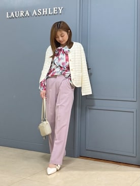 「LAURA ASHLEY（ローラアシュレイ）の【洗える／テープヤーン】ツイードカーディガン（カーディガン/ボレロ、ホワイト系）」を使った、miさん（レディース・154cm）の春コーディネート