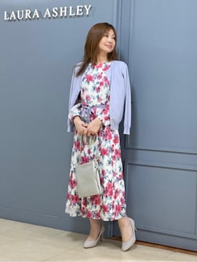 「LAURA ASHLEY（ローラアシュレイ）の【洗える／同柄アイテムあり】フリーサム ヘイズ柄ワンピース（ワンピース、ホワイト系）」を使った、miさん（レディース・154cm）の冬コーディネート