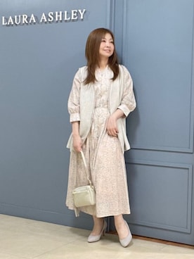 「LAURA ASHLEY（ローラアシュレイ）の【洗える／同柄アイテムあり】ハービー フィールド柄ワンピース（ワンピース、オレンジ系）」を使った、miさん（レディース・154cm）の春コーディネート