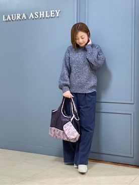 「アイテム（エコバッグ/サブバッグ、パープル系）」を使った、miさん（レディース・154cm）の冬コーディネート