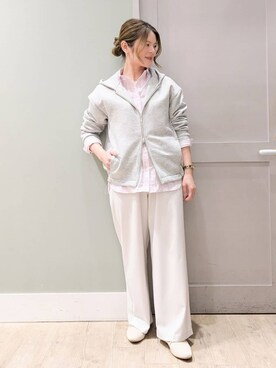 「grove（グローブ）のダンボールジャージ フードパーカージャケット（ブルゾン、グレー系）」を使った、kuwawaさん（レディース・159cm）の春コーディネート