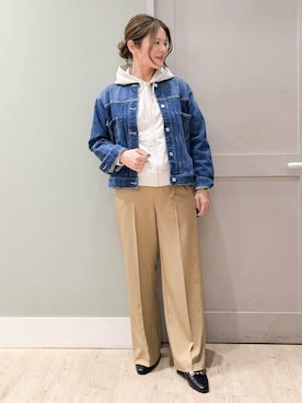「grove（グローブ）の着心地軽やか、動きやすいストレッチデニムジャケット（デニムジャケット、ブルー系）」を使った、kuwawaさん（レディース・159cm）の春コーディネート