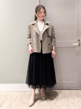 「アイテム（トレンチコート、グリーン系）」を使った、kuwawaさん（レディース・159cm）の春コーディネート