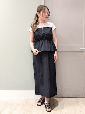 「grove（グローブ）の【低身長さんも選べる着丈・洗濯機◎】1枚で旬顔！Tシャツドッキングドロストワンピース（ワンピース、ブラック系）」を使った、kuwawaさん（レディース・159cm）の夏コーディネート