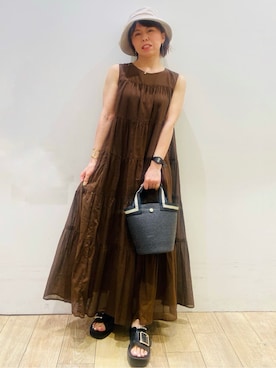 「アイテム（ハット、イエロー系）」を使った、YUKOさん（レディース・155cm）の春コーディネート