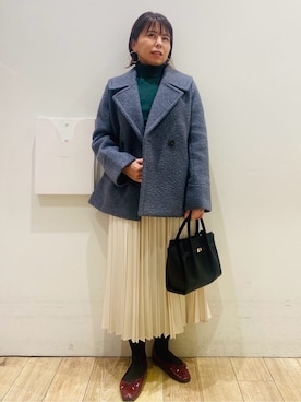 「アイテム（ピーコート、グレー系）」を使った、YUKOさん（レディース・155cm）の秋コーディネート