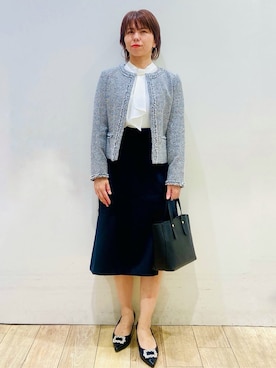 「アイテム（ノーカラージャケット、ブラック系）」を使った、YUKOさん（レディース・155cm）の冬コーディネート