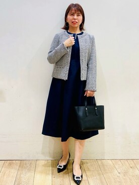 「アイテム（ノーカラージャケット、ブラック系）」を使った、YUKOさん（レディース・155cm）の冬コーディネート