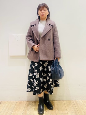 「アイテム（ピーコート、ブラウン系）」を使った、YUKOさん（レディース・155cm）の秋コーディネート
