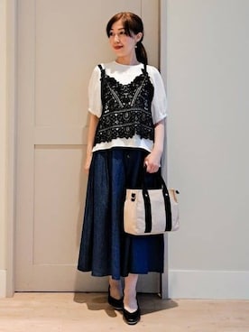 「Lee（リー）のアイテム（トートバッグ）」を使った、Ellyさん（レディース・156cm）の夏コーディネート