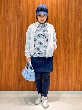 「アイテム（レギンス/スパッツ、ブルー系）」を使った、asamiさん（レディース・150cm）の春コーディネート
