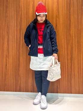 「アイテム（レギンス/スパッツ、ブルー系）」を使った、asamiさん（レディース・150cm）の秋コーディネート