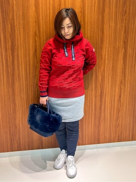 「アイテム（レギンス/スパッツ、ブルー系）」を使った、asamiさん（レディース・150cm）の冬コーディネート