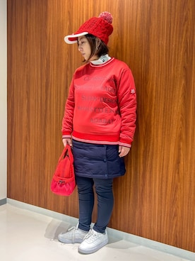 「アイテム（レギンス/スパッツ、ブルー系）」を使った、asamiさん（レディース・150cm）の冬コーディネート