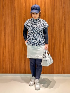 「アイテム（レギンス/スパッツ、ブルー系）」を使った、asamiさん（レディース・150cm）の春コーディネート