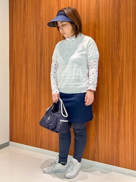「アイテム（レギンス/スパッツ、ブルー系）」を使った、asamiさん（レディース・150cm）の春コーディネート