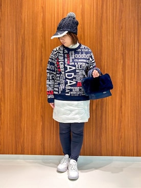 「アイテム（レギンス/スパッツ、ブルー系）」を使った、asamiさん（レディース・150cm）の秋コーディネート