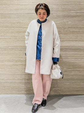 「アイテム（ノーカラーコート）」を使った、NAMIさん（レディース・152cm）の冬コーディネート